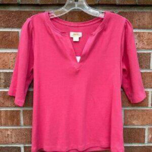 Maeve by Anthropologie Top Split Neck Half Sleeve Sz Medium NWT Rose Pink